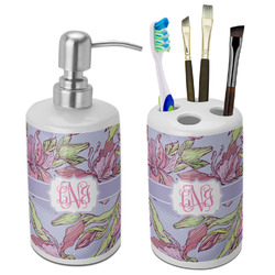 Orchids Ceramic Bathroom Accessories Set (Personalized)