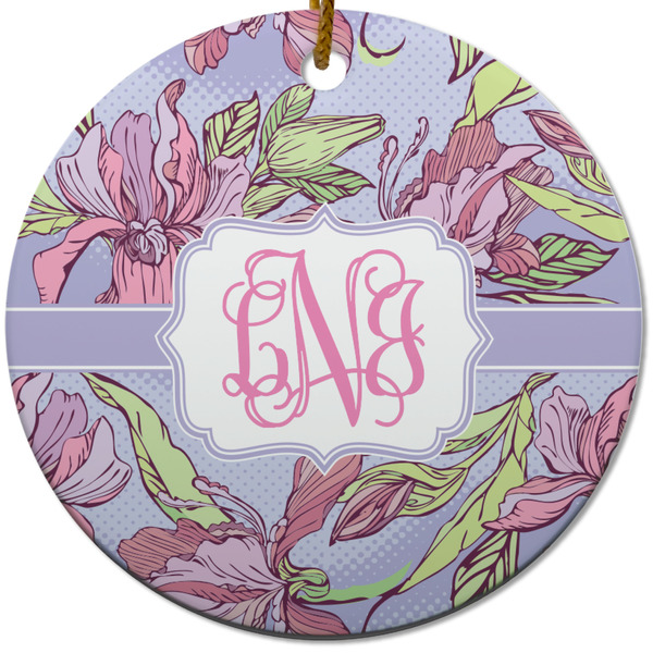 Custom Orchids Round Ceramic Ornament w/ Monogram