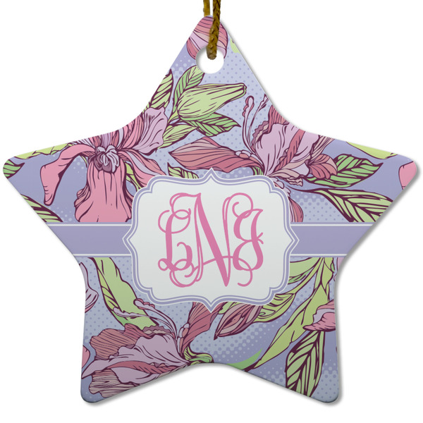 Custom Orchids Star Ceramic Ornament w/ Monogram