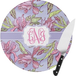 Orchids Round Glass Cutting Board - Medium (Personalized)