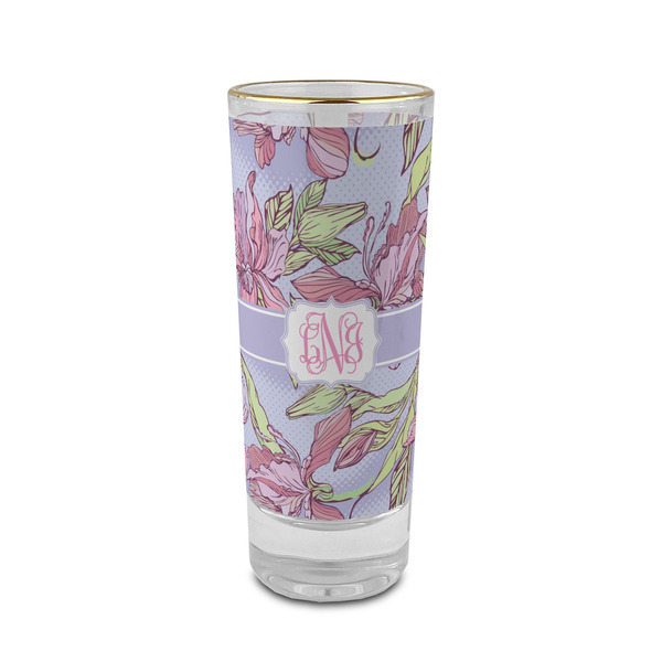 Custom Orchids 2 oz Shot Glass -  Glass with Gold Rim - Single (Personalized)