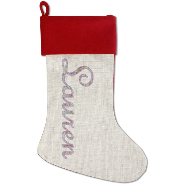 Custom Orchids Red Linen Stocking (Personalized)