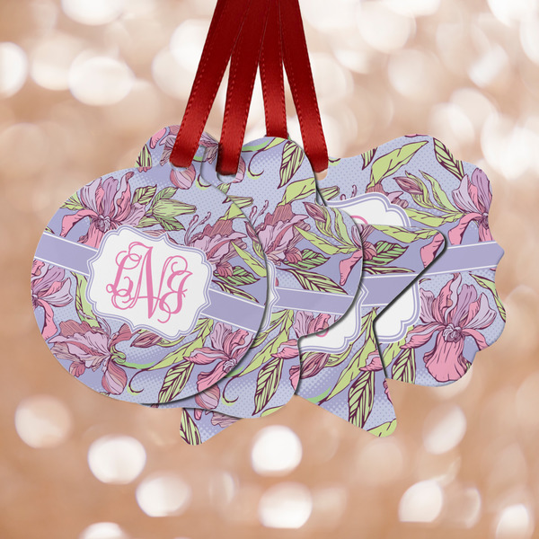 Custom Orchids Metal Ornaments - Double Sided w/ Monogram