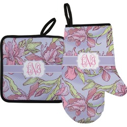 Orchids Right Oven Mitt & Pot Holder Set w/ Monogram