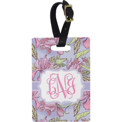 Orchids Plastic Luggage Tag - Rectangular w/ Monogram