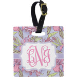 Orchids Plastic Luggage Tag - Square w/ Monogram