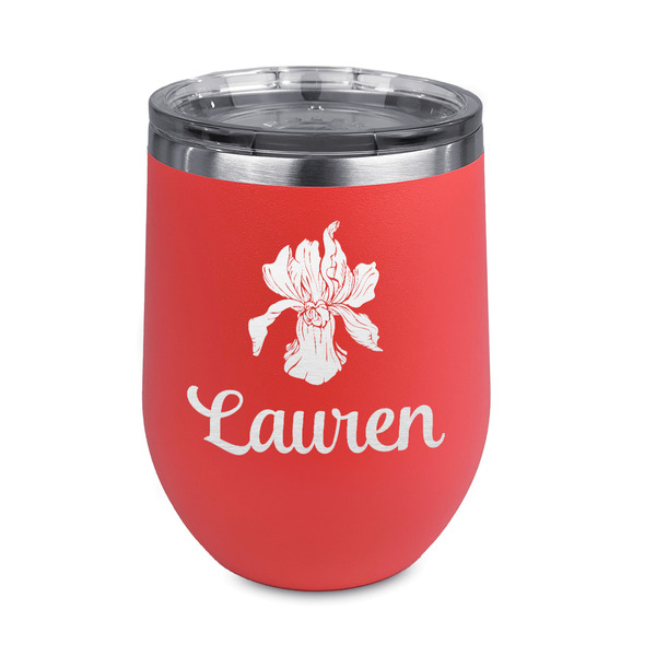 Custom Orchids Stemless Stainless Steel Wine Tumbler - Coral - Double Sided (Personalized)