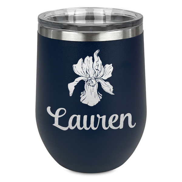 Custom Orchids Stemless Stainless Steel Wine Tumbler - Navy - Double Sided (Personalized)