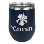 Orchids Stemless Stainless Steel Wine Tumbler - Navy - Single Sided (Personalized)