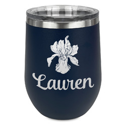 Orchids Stemless Stainless Steel Wine Tumbler - Navy - Single Sided (Personalized)