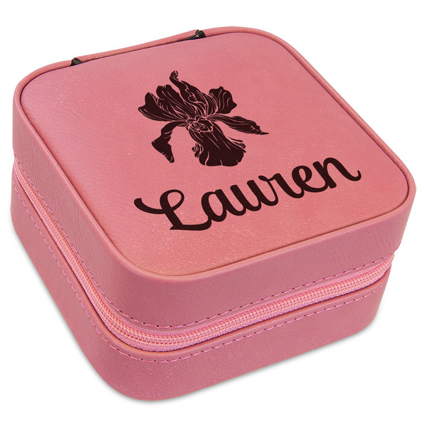 Custom Orchids Travel Jewelry Boxes - Pink Leather (Personalized)