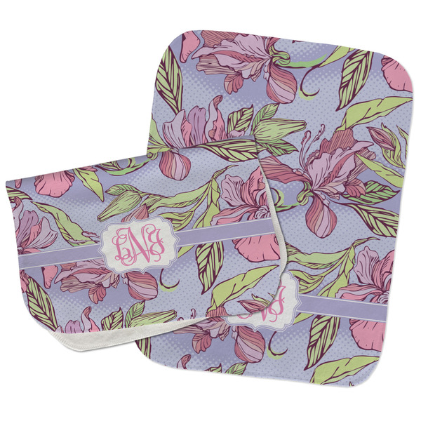 Custom Orchids Burp Cloths - Fleece - Set of 2 w/ Monogram