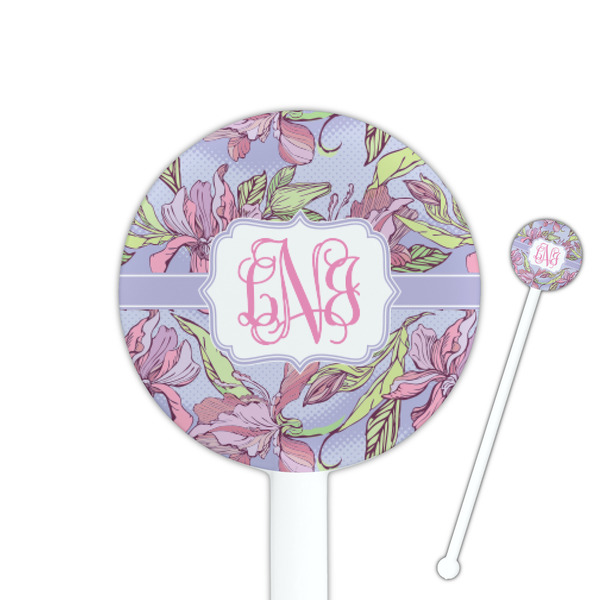 Custom Orchids 5.5" Round Plastic Stir Sticks - White - Single Sided (Personalized)