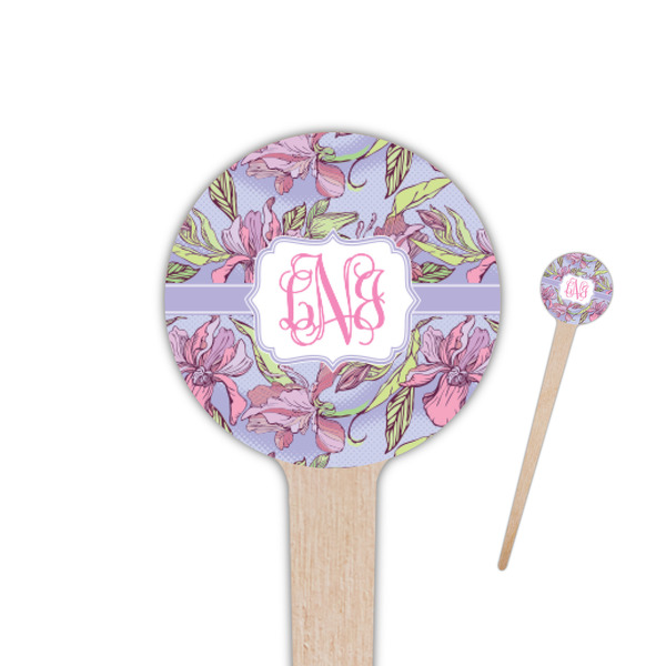 Custom Orchids 4" Round Wooden Food Picks - Double Sided (Personalized)