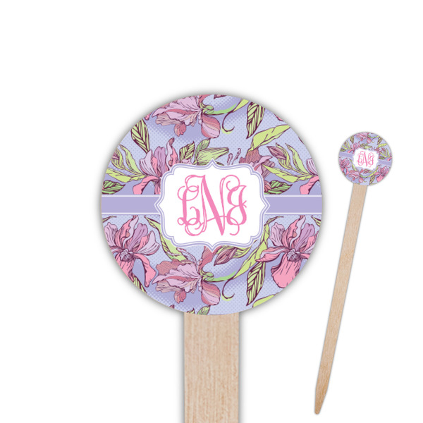 Custom Orchids 6" Round Wooden Food Picks - Double Sided (Personalized)