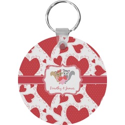 Cute Squirrel Couple Round Plastic Keychain (Personalized)
