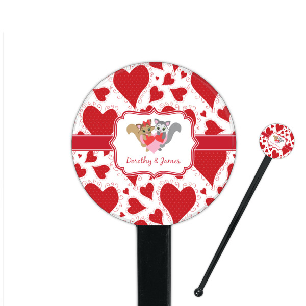 Custom Cute Squirrel Couple 7" Round Plastic Stir Sticks - Black - Double Sided (Personalized)
