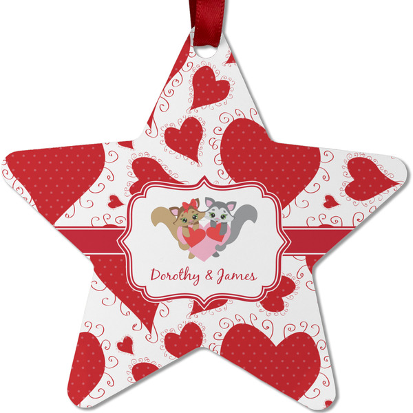 Custom Cute Squirrel Couple Metal Star Ornament - Double Sided w/ Couple's Names