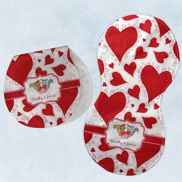 Custom Cute Squirrel Couple Burp Pads - Velour - Set of 2 w/ Couple's Names