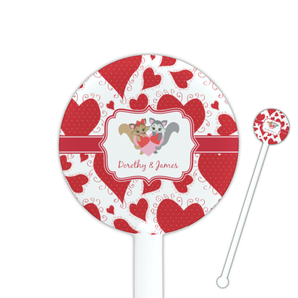 Custom Cute Squirrel Couple 5.5" Round Plastic Stir Sticks - White - Double Sided (Personalized)
