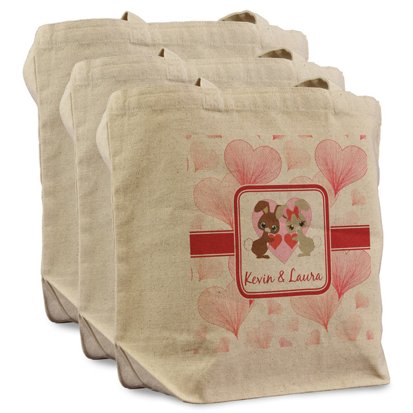 Custom Hearts & Bunnies Reusable Cotton Grocery Bags - Set of 3 (Personalized)