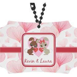 Hearts & Bunnies Rear View Mirror Ornament (Personalized)