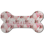 Hearts & Bunnies Ceramic Dog Ornament - Front w/ Couple's Names