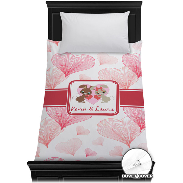 Custom Hearts & Bunnies Duvet Cover - Twin XL (Personalized)