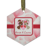 Hearts & Bunnies Flat Glass Ornament - Hexagon w/ Couple's Names