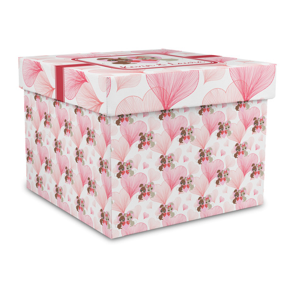 Custom Hearts & Bunnies Gift Box with Lid - Canvas Wrapped - Large (Personalized)