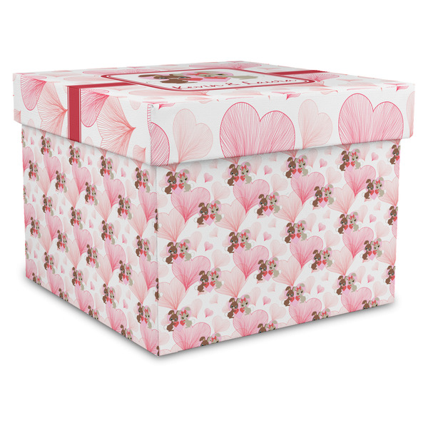 Custom Hearts & Bunnies Gift Box with Lid - Canvas Wrapped - X-Large (Personalized)