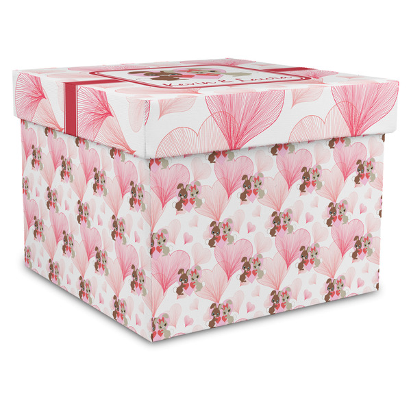 Custom Hearts & Bunnies Gift Box with Lid - Canvas Wrapped - XX-Large (Personalized)