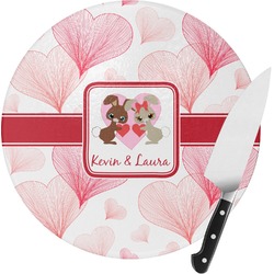 Hearts & Bunnies Round Glass Cutting Board - Medium (Personalized)