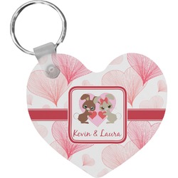 Hearts & Bunnies Heart Plastic Keychain w/ Couple's Names