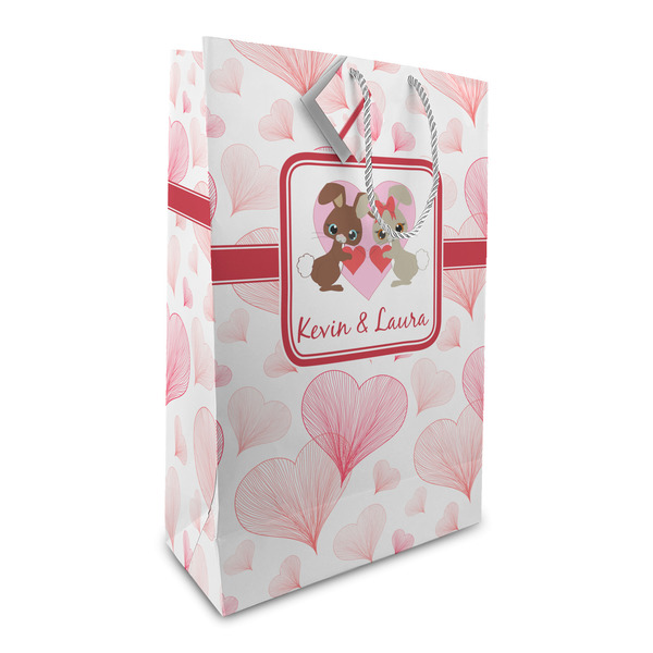 Custom Hearts & Bunnies Large Gift Bag (Personalized)