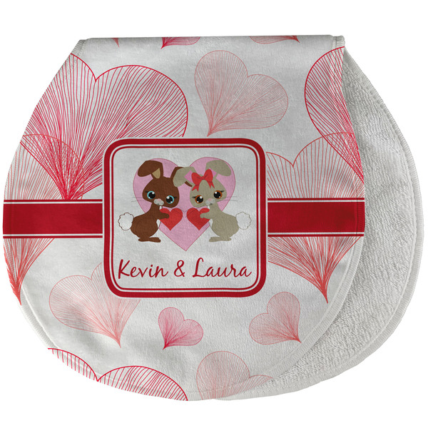 Custom Hearts & Bunnies Burp Pad - Velour w/ Couple's Names