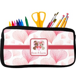 Hearts & Bunnies Neoprene Pencil Case - Small w/ Couple's Names