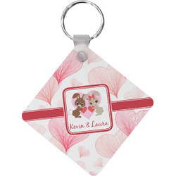 Hearts & Bunnies Diamond Plastic Keychain w/ Couple's Names