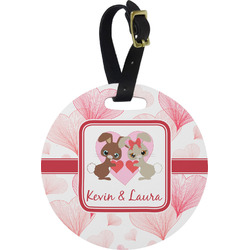 Hearts & Bunnies Plastic Luggage Tag - Round (Personalized)
