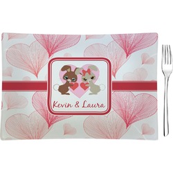 Hearts & Bunnies Rectangular Glass Appetizer / Dessert Plate - Single or Set (Personalized)