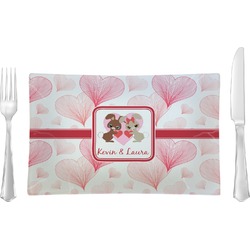 Hearts & Bunnies Glass Rectangular Lunch / Dinner Plate (Personalized)