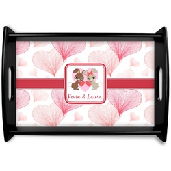 Hearts & Bunnies Black Wooden Tray - Small (Personalized)