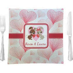Hearts & Bunnies 9.5" Glass Square Lunch / Dinner Plate- Single or Set of 4 (Personalized)