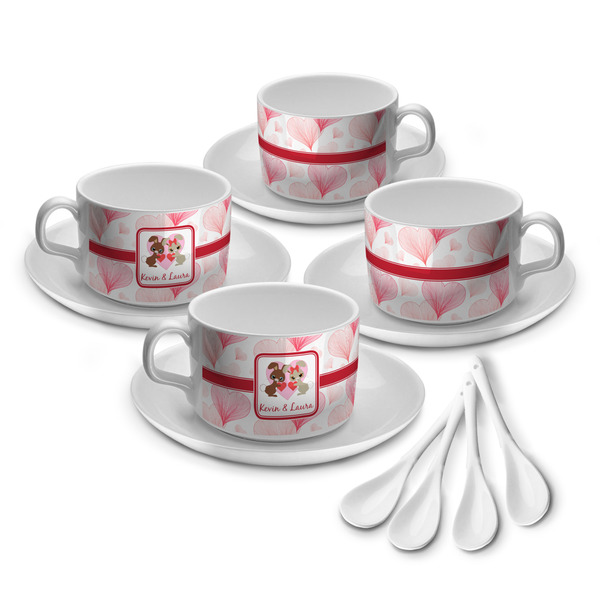 Custom Hearts & Bunnies Tea Cup - Set of 4 (Personalized)