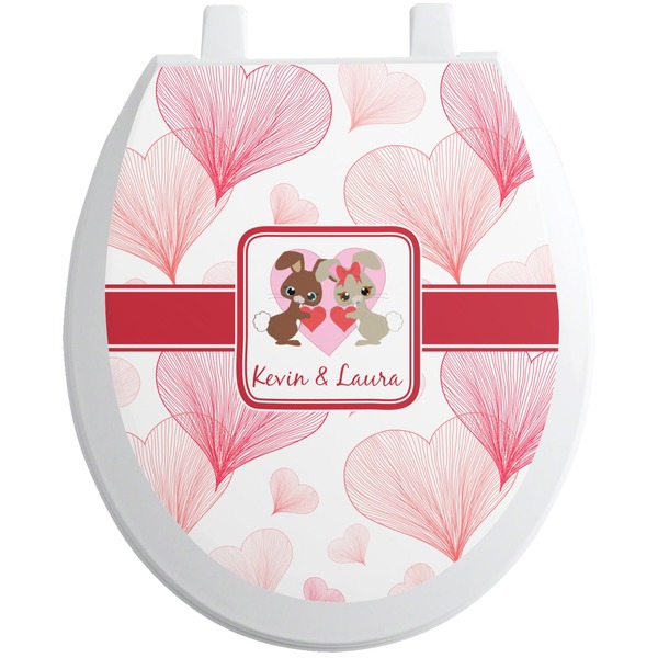Custom Hearts & Bunnies Toilet Seat Decal - Round (Personalized)