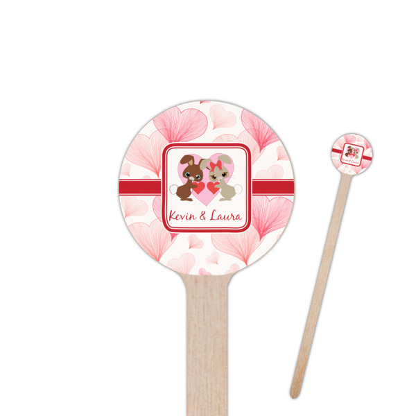 Custom Hearts & Bunnies 7.5" Round Wooden Stir Sticks - Single Sided (Personalized)