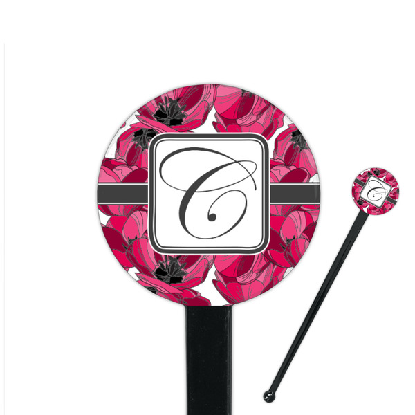 Custom Tulips 7" Round Plastic Stir Sticks - Black - Double Sided (Personalized)