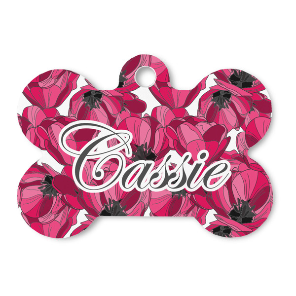 Custom Tulips Bone Shaped Dog ID Tag (Personalized)