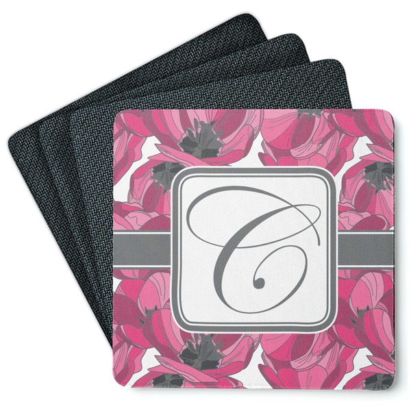 Custom Tulips Square Rubber Backed Coasters - Set of 4 (Personalized)