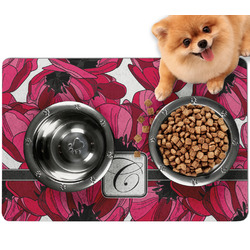 Tulips Dog Food Mat - Small w/ Initial